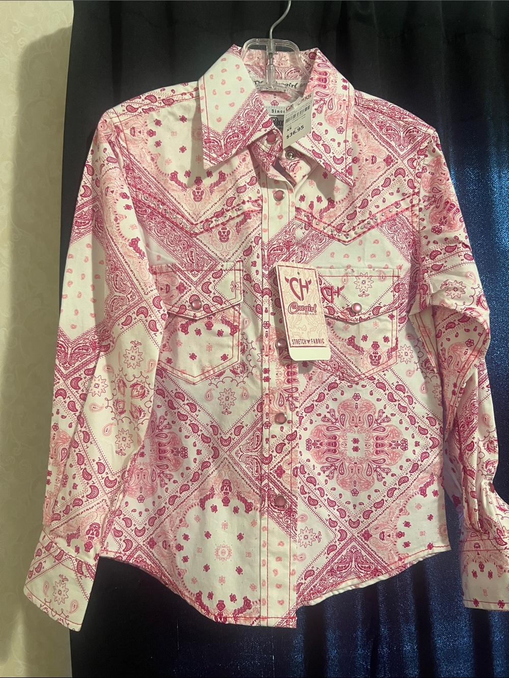CH Corral Girls' Pink Bandana Print Button-Down Shirt